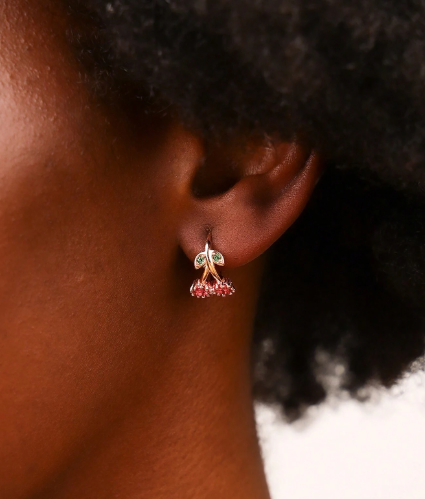 ❸❸💫1 par de nuevos pendientes de verano de cobre pequeños y elegantes con cerezas, adecuados para mujeres para uso diario