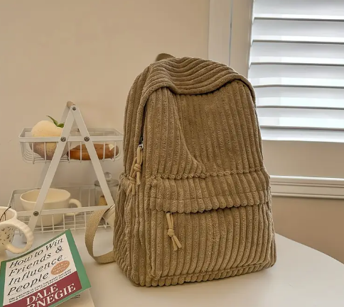 T❹❸🍀Mochila de mujer casual de corduroy - Gran capacidad, correa ajustable