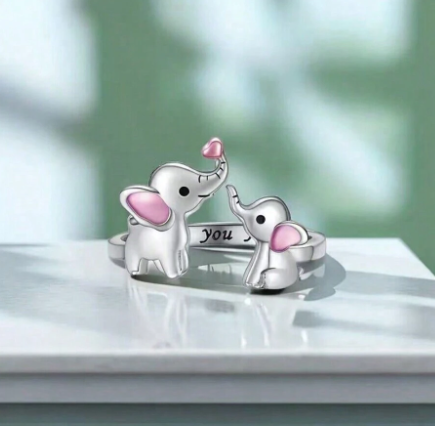 ❶❾☘️1 Pieza Anillo Ajustable En Forma De Elefante Y Corazón.