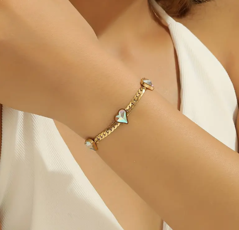 T❹❾💥1 Pulsera de Corazón Chapado en Acero Inoxidable