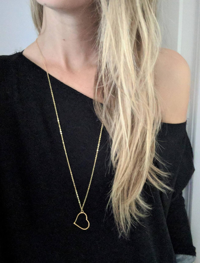 🍄 ❶❺Collar largo con colgante de corazón hueco Simple para mujer,