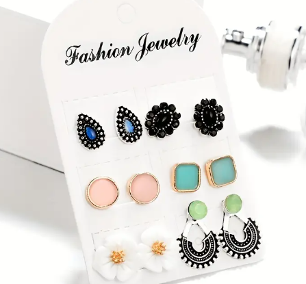 T❸❾🍀Conjunto de 6 Pares de Pendientes de Estilo Pétalo para Mujer