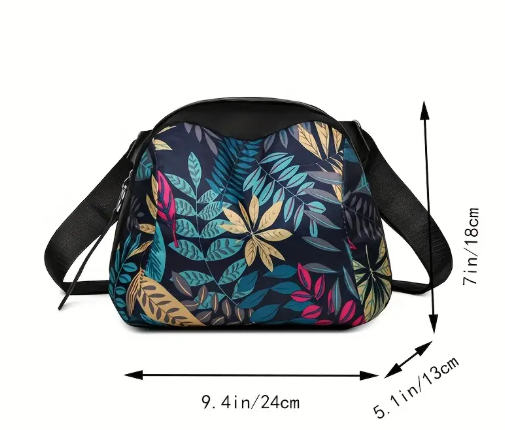 T❸❶🌸Bolso Cuadrado Neutro Elegante para Hombres y Mujeres - Bolso Mensajero de Nylon Ligero con Estampado Floral, Correa de Hombro Ajustable, Cierre de Cremallera y Forro de Poliéster Duradero