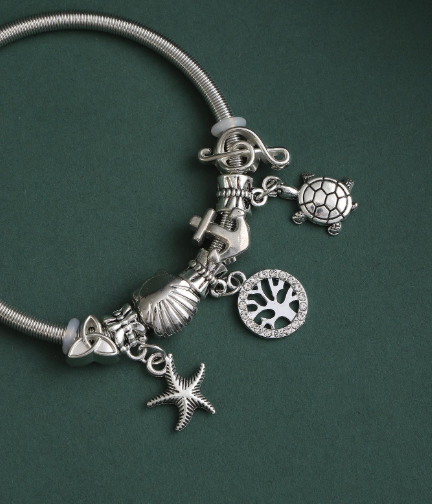 ❸❷🍁1 pieza Brazalete moda de acero inoxidable estrella de mar & tortuga marina