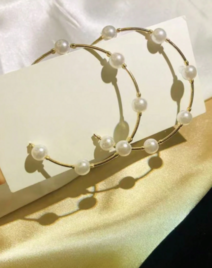 ❹❽🌻Aretes De Perlas Grandes Y Simples Con Círculo