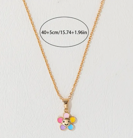 T❺❸💫1 Collar de Poulisa para Mujer con Colgante de Flor de Cinco Pétalos