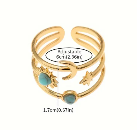 T❹❹🍂1pc Anillo Ajustable de Acero Inoxidable con Tono Dorado