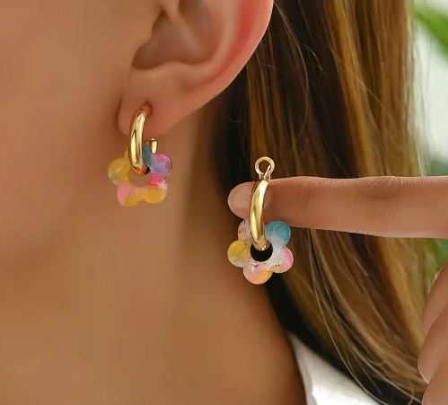 T❹❹🍂2 piezas/set Pendientes de aro Boho Elegantes con Flor