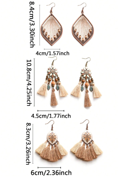 T❹❶💐pendientes bohemios vintage, pendientes colgantes geométricos marrones