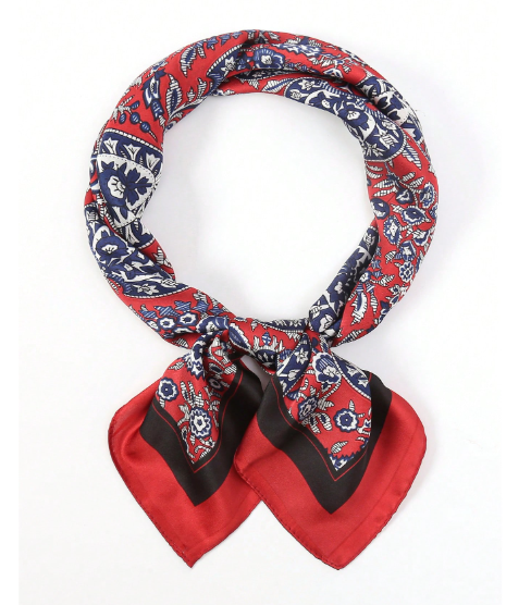❷❷🌿1 Pieza Pañuelo para mujer de estilo casual con estampado floral paisley, de tela satinada para usar en la cabeza o el cuello para el uso diario