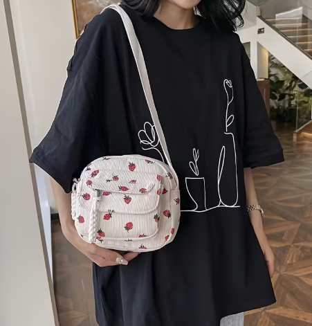 T❺❺🍂Bolso de Hombro de Pana para Mujer, Bolso Cruzado Versátil y Lindo de Estilo Literario