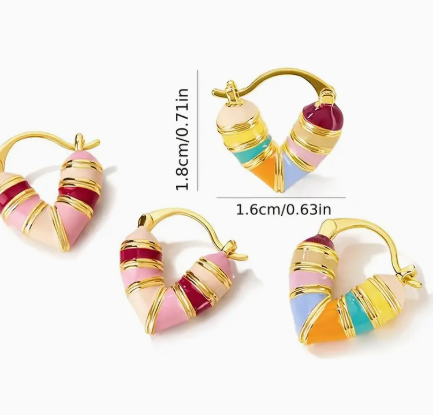T❹❻🌹Elegantes Pendientes de Corazón de Esmalte para Mujeres