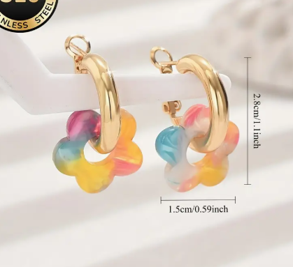 T❹❻🌹Arete de Aro Floral Chapado en Oro KC Hipoalergénico para Mujer