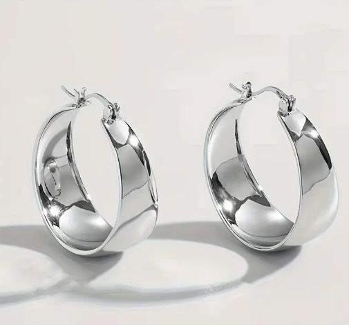 T❸⓿🌼Pendientes de Acero Inoxidable de Arco Ancho Minimalistas y Elegantes - Acabado de Titanio de Lujo, Joyería de Declaración Audaz para Hombres