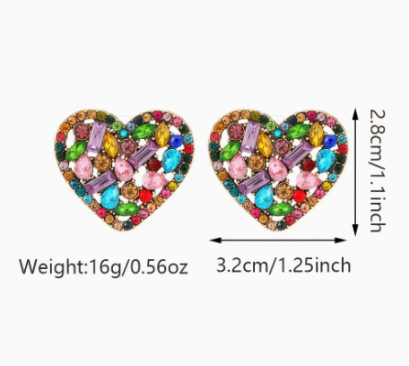 T❹❺🦋Pendientes de Corazón con Diamantes de Imitación Coloridos para Mujeres