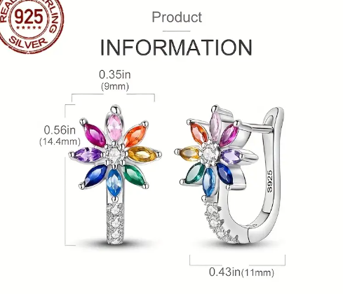 T❸⓿🌼1 Par de pendientes de vacaciones Boho de plata de ley 925, diseño de flor sintética arcoíris, gancho francés, ligero 3g