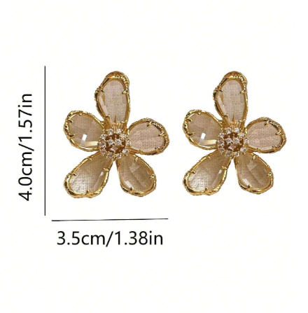 ❸❶🌸Pendientes de flor cortada de zirconia con estilo medieval francés