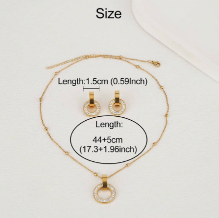 ❷❷🌿Collar de acero inoxidable con diseño único, conjunto de collar y aretes dulces y dinamicos con incrustaciones de cobre y circonia