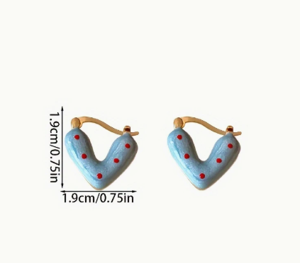 T❹❺🦋1 Par de Pendientes de Moda Coreana para San Valentín con Corazón y Lunares