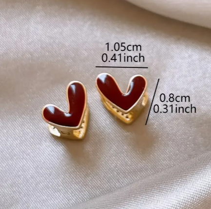 T❺❶🌻1 Par de Pendientes de Cobre Retro Elegantes con Diseño de Corazón de Melocotón de Doble Cara