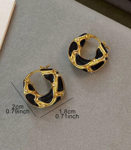 ❸❹🌻 1 par de pendientes aro elegantes y retro de alta gama con diseño de gota de esmalte y rhinestones, ideales para el uso diario, fiestas y celebraciones