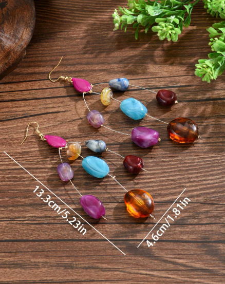 ❷❶🔥2 piezas Aretes colgantes de resina y turquesa con forma geométrica asimétrica elegante