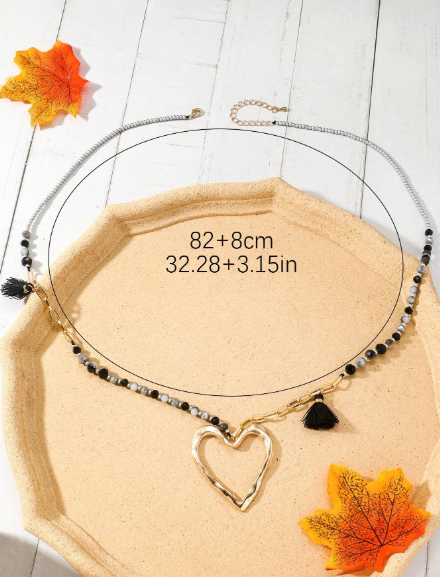 ❷❷🌿1 pieza Collar largo de aleación con cuentas con forma de corazón, de moda y casual, adecuado para uso diario de mujeres