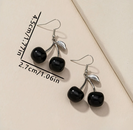 T❹❺🦋1 Par de Pendientes Bohemios de Cereza Negra para Mujer