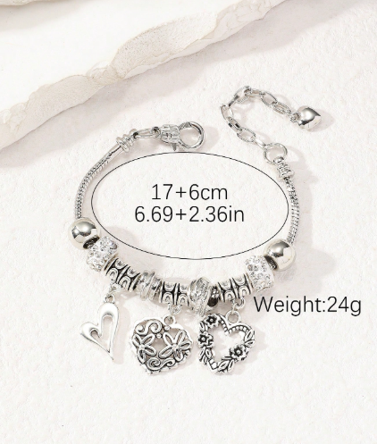 ❸❷🍁1 Pieza Brazalete Abierto Con Cuentas En Forma De Corazón Y Estilo Natural Y Fresco
