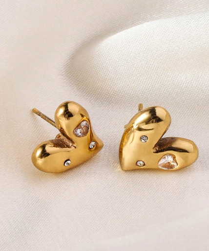 ❸❶🌸1 par de elegantes y bonitos pendientes asimétricos con forma de corazón, de acero inoxidable con cristal esmaltado, adecuados para el uso diario de las mujeres, citas o como regalo