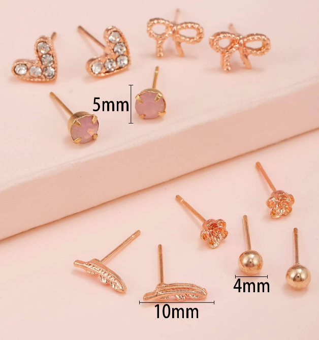 ❷🌸6 pares Pendientes de botón con diseño de diamante de imitación