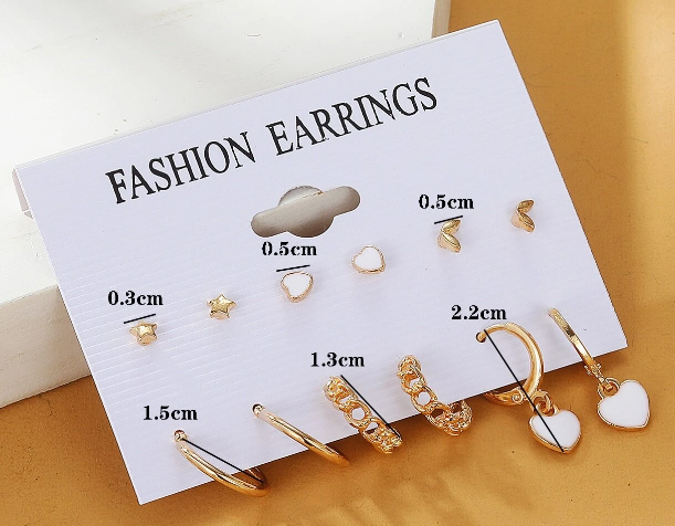 ❷🌸6 Set de verano pequeño fresco de mujeres con estrella Love Pendientes colgante