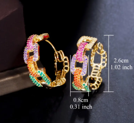 T❺❶🌻Conjunto de Pendientes de Aro con Cadena de Circonita Chic