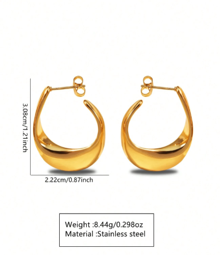 ❷❷🌿1 set de pendientes de acero inoxidable con forma de C retorcida de geometría exagerada y de moda.