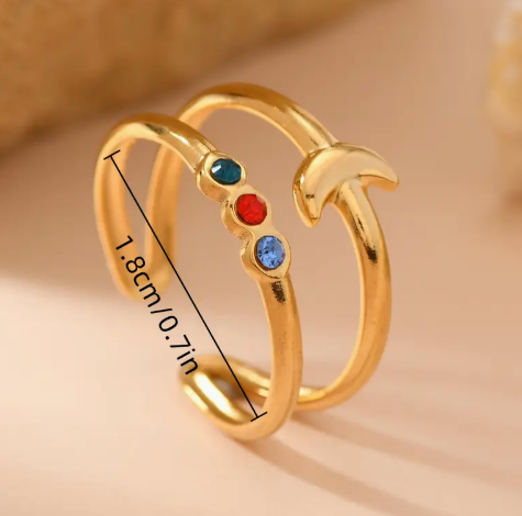 T❹❻🌹Anillo Abierto de Acero Inoxidable para Mujer con Estrella y Luna