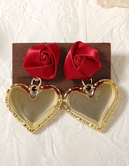 ❷⓿☀️1 par de pendientes de mujer con forma de corazón y flor de rosa 3D