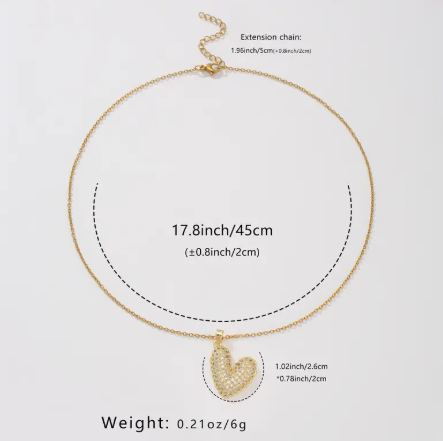 T❹❼🌼Collar con colgante de corazón asimétrico de 18K dorado