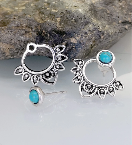 ❷❼😍2 piezas/set Pendientes chaqueta con diseño de turquesa