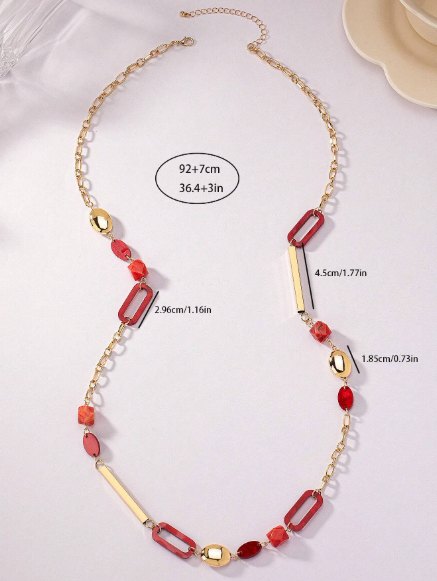 ❷❷🌿1 Pieza Estilo Bohemio, Collar Largo Combinado Con Formas Geométricas Chapado En Oro