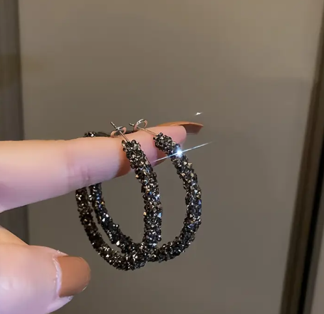 T❹❺🦋1 Par, Pendientes De Aro Grandes Con Diamantes De Imitación Bohemios