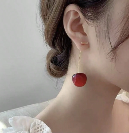 ❹❺🦋Set de 2 aretes de acrílico con diseño de cerezas, aretes minimalistas