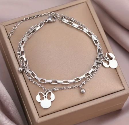 T❹❾💥1 pieza de pulsera de mariposa hueca de doble capa de Minnie Mouse