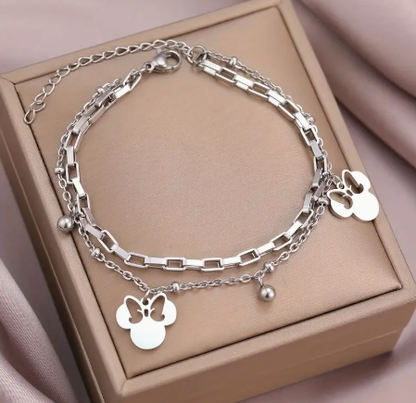 T❹❾💥1 pieza de pulsera de mariposa hueca de doble capa de Minnie Mouse