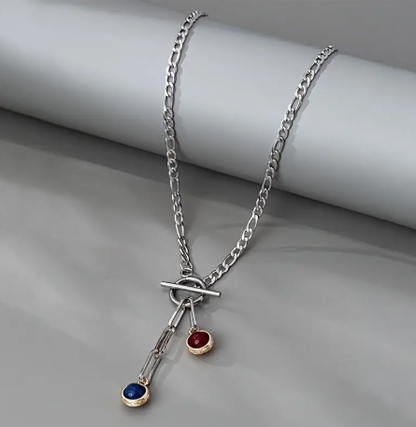 T❹❾💥1pc Collar Minimalista de Acero Inoxidable para Mujer con Colgante de Piedra Natural