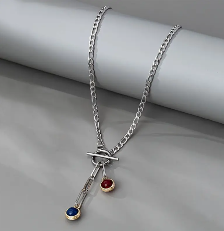 T❹❾💥1pc Collar Minimalista de Acero Inoxidable para Mujer con Colgante de Piedra Natural