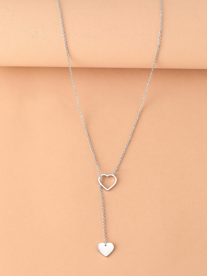 💚Collares colgantes largos con forma de corazón y diseño sencillo para mujeres, joyería de acero inoxidable elegante para fiestas y regalos