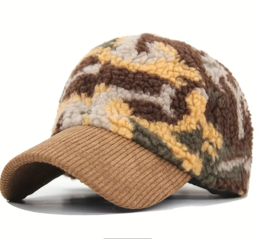 T❸❸💫 Sombrero de béisbol de camuflaje de invierno, gorro de plumas de cordero de moda para Hombre y Mujer