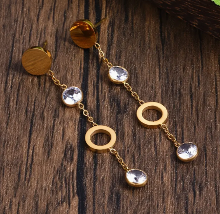 T❺❶🌻1 Par de Pendientes Elegantes y Sencillos de Acero Inoxidable con Zircónia Natural