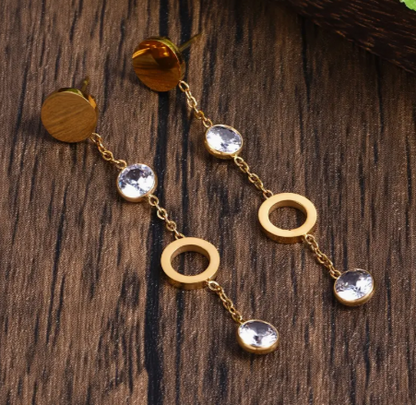 T❺❶🌻1 Par de Pendientes Elegantes y Sencillos de Acero Inoxidable con Zircónia Natural