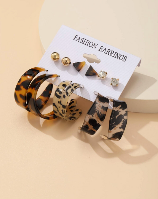 💚6 pares Pendientes con patrón de leopardo